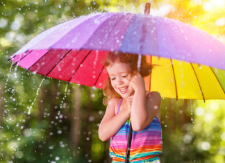 Girl with umbrella in rain