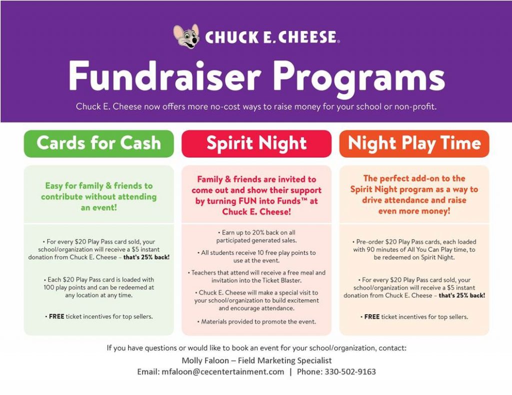 chuck e. cheese fundraiser programs